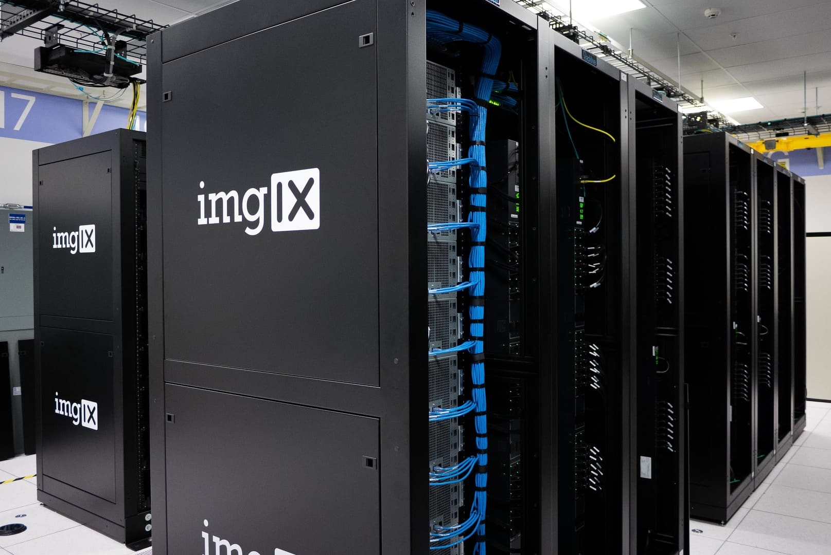Organized network rack with labeled data cabling