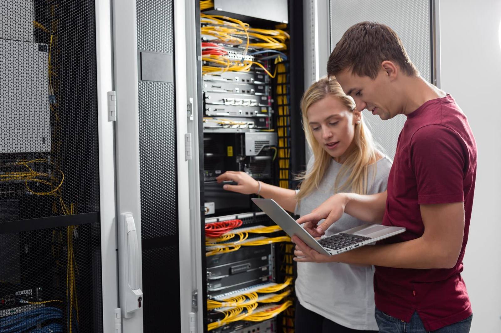 Commercial structured cabling and data rack in a Minnesota business